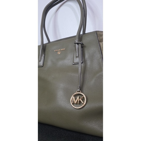 Michael Kors Avril XL Extra Large Top Zip Tote Shoulder Leather Bag Olive Green - Picture 4 of 14